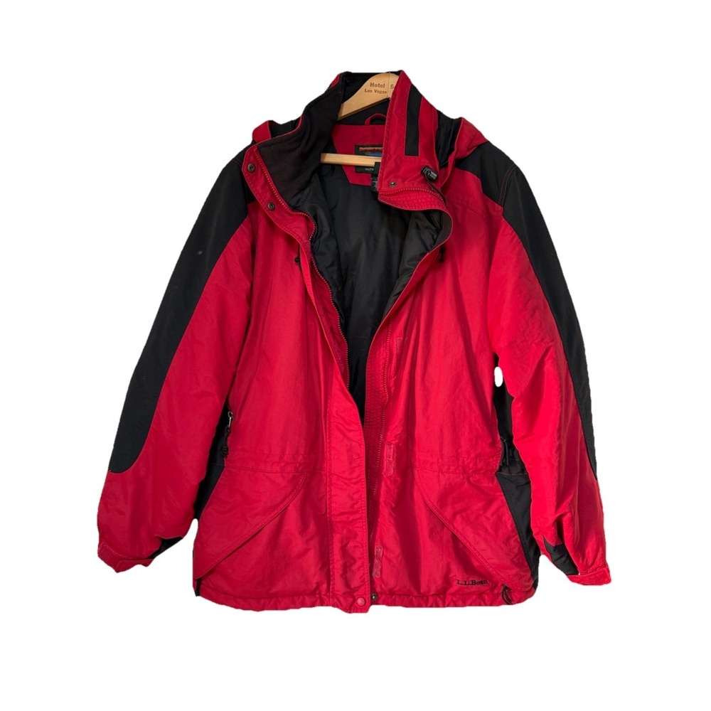Vintage L.L. Bean Women's XL Red Black Insulated‎ Winter Ski Parka Jacket 0RF98